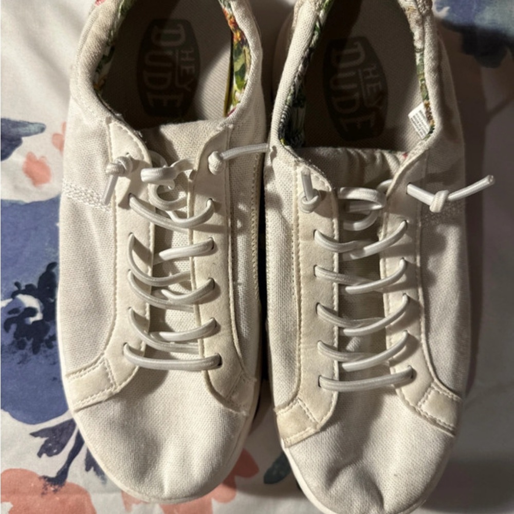Hey Dude Kids Cream Canvas Sneakers with Floral Lining